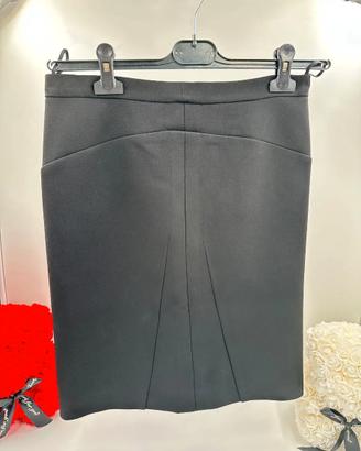 Miu Miu Gonna Pencil Nera con Zip Frontale Oro – M
