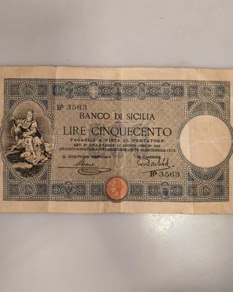 Regno Italia Banconota 500 Lire-Banco Sicilia 1913