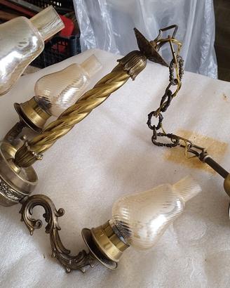 Antico Lampadario in bronzo ed ottone