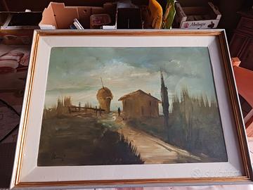 Quadro a olio 'Casolare con fienile'