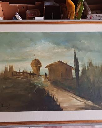 Quadro a olio 'Casolare con fienile'