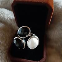 Grande anello vintage, argento tormalina e agata.