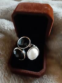 Grande anello vintage, argento tormalina e agata.