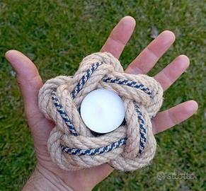 portacandele fatto a mano in canapa