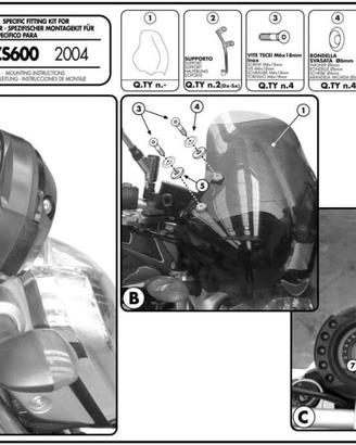 Kit attacchi Givi per cupolino Yamaha FZS6 D140KIT