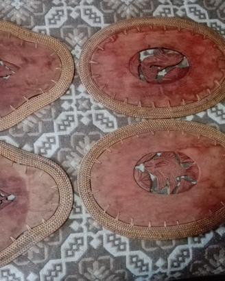 4 SOTTOPIATTI INCISI IN LEGNO Tema Ittico Pesci