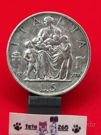 1936 Italia 5 Lire Fecondità Ag 835 5g