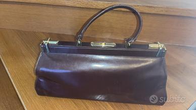 Borsa bauletto vintage in cuoio marrone