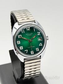 keller vintage watch nos swiss made 34mm green