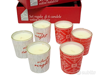 SET NATALE 6 CANDELE VOTIVE_VETRO CON CERA AVORIO