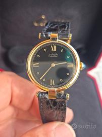 Must de Cartier Vendôme Vermeil, black dial, 30mm