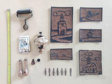 Linoleografia vintage set completo