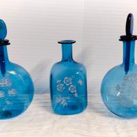 3 Mini Bottigliette Profumiere Vetro Blu Cobalto