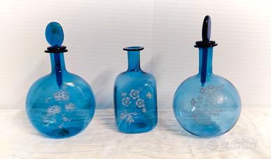 3 Mini Bottigliette Profumiere Vetro Blu Cobalto