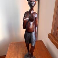 Grande statua donna africana legno vintage