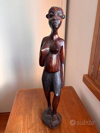 Grande statua donna africana legno vintage
