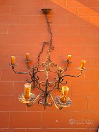 Lampadario vintage in ferro battuto 6 luci