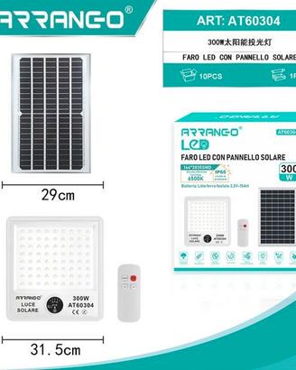 Faro LED con Pannello Solare 300W Telecomando IP65
