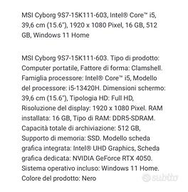 Laptop gaming MSI cyborg 15