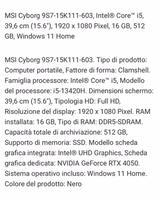 Laptop gaming MSI cyborg 15
