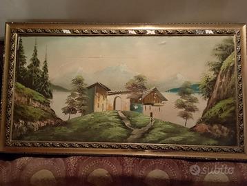 Quadro vintage di grandi dimensioni olio su tela .