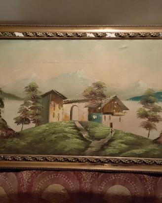 Quadro vintage di grandi dimensioni olio su tela .