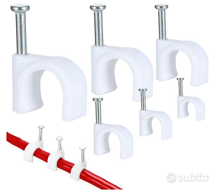 Fermacavi Muro Rotondi Bianchi - Set Da 100 Pezzi Per Cavi Ø 4-12 Mm, Con Chiodino Incluso - Foto 7