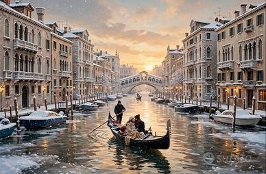 Quadro Venezia Neve Gondola Romantico - ARVELIA