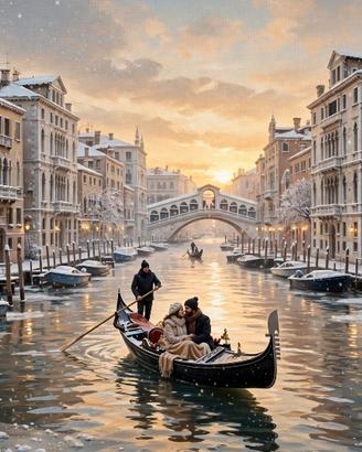 Quadro Venezia Neve Gondola Romantico - ARVELIA