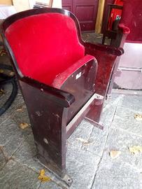 Poltrona teatro vintage anni ’50 legno e velluto
