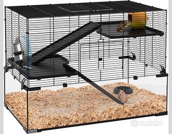 Gabbia PawHut per roditori con base in vetro.