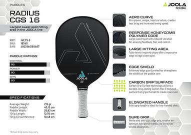 Pickleball - JOOLA Radius + 2 Grip White Ridge