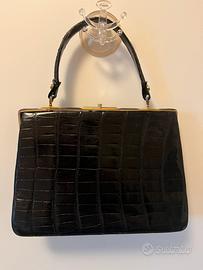 borsa vintage in coccodrillo nero