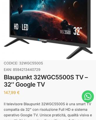 Smart TV Baupunkt 32" più staffa a muro
