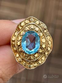 Anello vintage argento 925 topazio azzurro