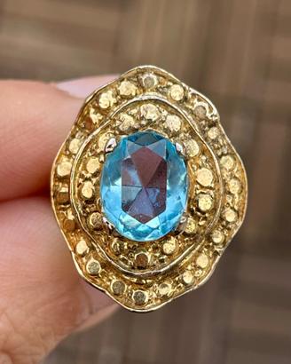 Anello vintage argento 925 topazio azzurro