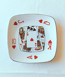 Piatto poker scala reale di cuori, in ceramica
