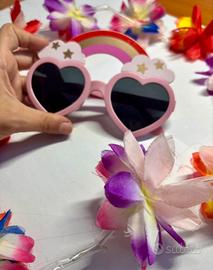 Occhiali da sole a cuore arcobaleno + collana