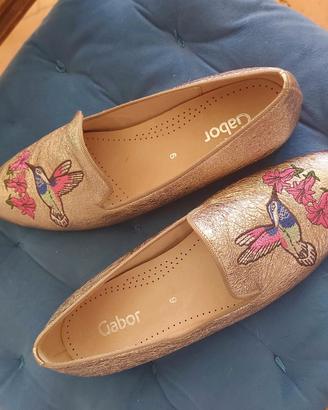 Mocassini Gabor – Metallizzato Oro Rosa con ricamo