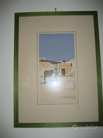 Litografia Originale di Aldo Riso - uomo con asino