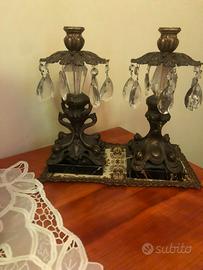 Coppia Lampade d'Epoca in Bronzo e Marmo Nero con