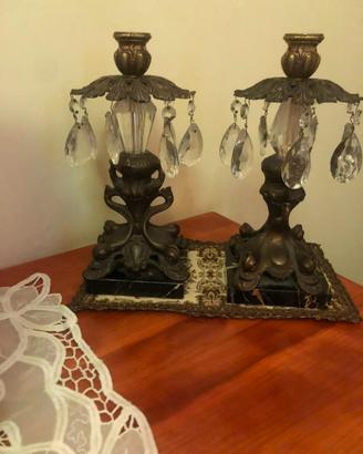 Coppia Lampade d'Epoca in Bronzo e Marmo Nero con