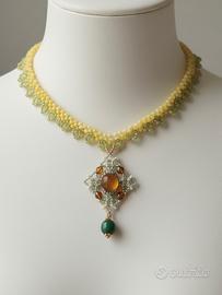 Collana Ciondolo Elegante Artigianale Pietre Ambra