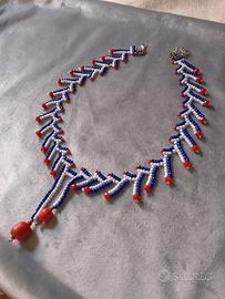 Collana Pendenti Pietre Corallo Etnica Boho 