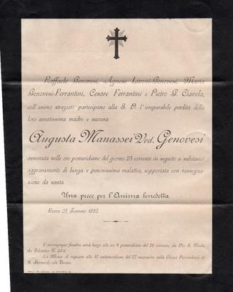 Biglietto affrancato condoglianze 1892