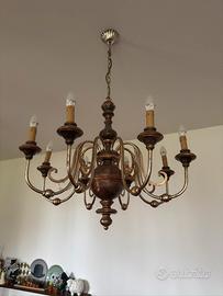 Lampadario Vintage in Ottone/Metallo 8 punti luce