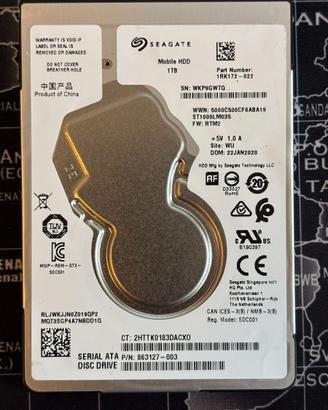 HARD DISK SEAGATE 1TB 2,5" 5400 RPM 1000GB 1 TERA