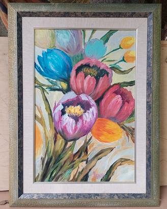 Olio su tela fiori – Marisa, 60×80 con cornice