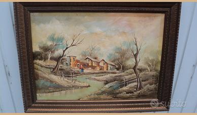 Quadro paesaggio fiume con case