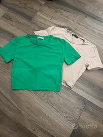 Lotto 2 T-shirt Zara Donna - Verde e Beige